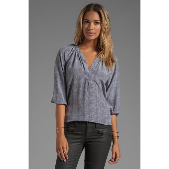 Joie Small S Purple Silk Textural Print Addie B Blouse Top VNeck 3/4 Sleeve - Picture 9 of 9